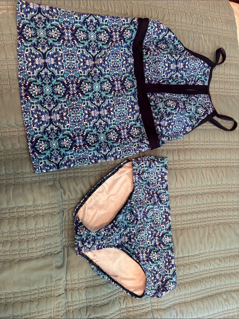 Lands end Two-Piece Blue Patterned Tankini Set